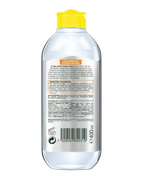 Agua micelar Garnier SkinActive express aclara tono uniforme 400 ml