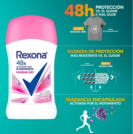 Antitranspirante en Barra Rexona Powder Dry 4 pzas de 45 g c/u