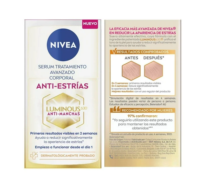 Sérum NIVEA Luminous 630 tratamiento avanzado anti estrías 100 ml