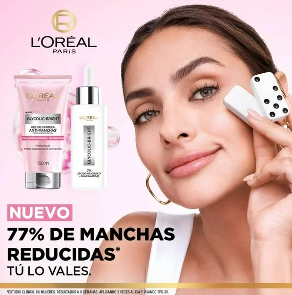 Gel limpiador L'Oréal Paris Glycolic Bright antimanchas ácido glicólico, niacinamida 150 ml