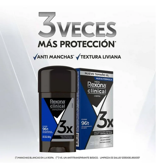 Antitranspirante en Crema Rexona Clinical Classic 3 pzas de 58 g c/u