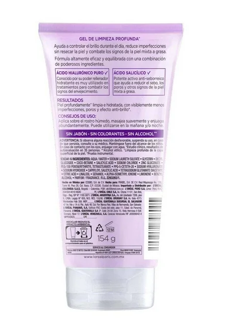 Gel de limpieza L'Oréal Revitalift control de brillo con ácido hialurónico 150 ml