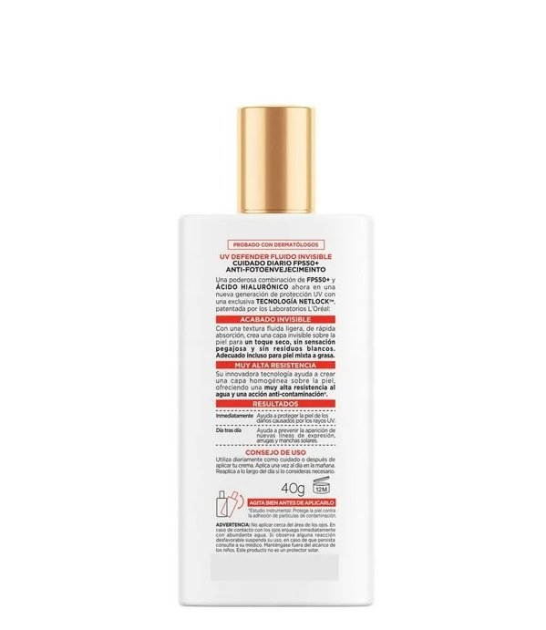 Protector Solar Diario FPS50+ Loreal Paris UV Defender Fluido Invisible 40 g