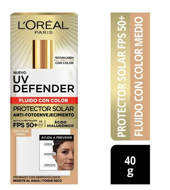 Protector Solar Diario FPS50+ L'Oréal Paris UV Defender Fluido Tono Medio 40 g