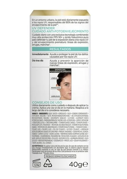 Protector Solar Diario FPS50+ L'Oréal Paris UV Defender Anti Brillo 40 g