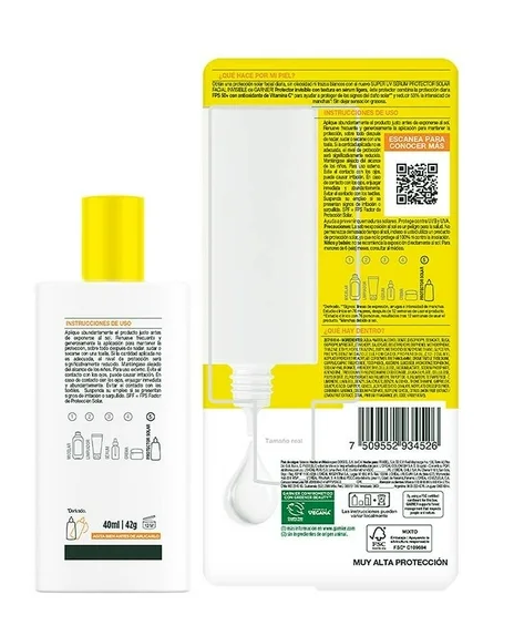Protector Solar Facial Garnier Skin Active Antioleosidad Fluido Sin Color FPS 50+ con Vit C 40 ml