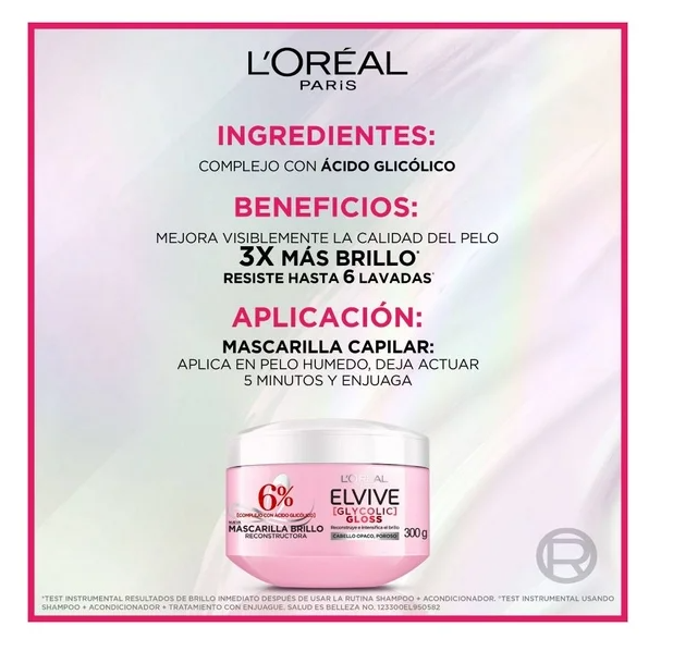 Mascarilla L'Oréal Paris reconstructora brillo intenso 300 gr