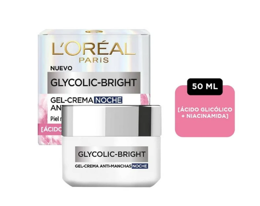 Crema facial L'Oréal Paris Glycolic Bright noche antimanchas ácido glicólico, niacinamida 50 ml