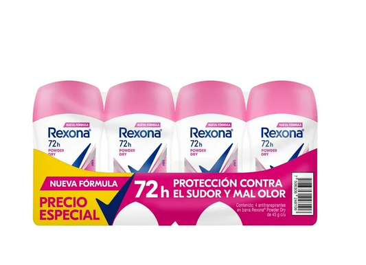Antitranspirante en Barra Rexona Powder Dry 4 pzas de 45 g c/u