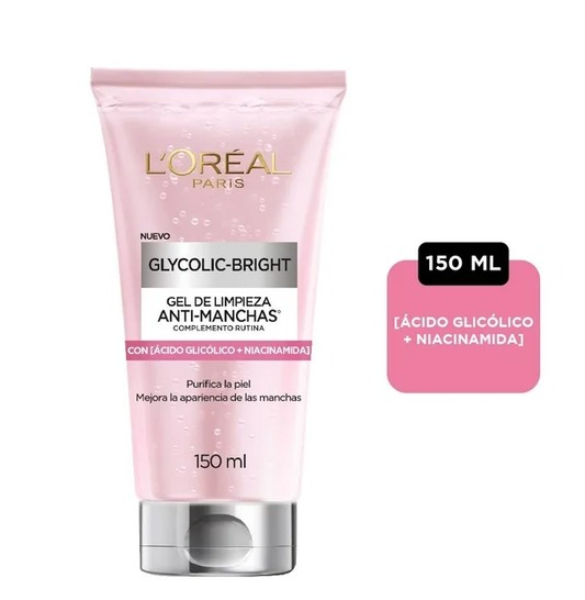Gel limpiador L'Oréal Paris Glycolic Bright antimanchas ácido glicólico, niacinamida 150 ml