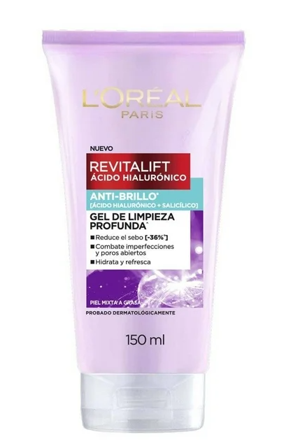 Gel de limpieza L'Oréal Revitalift control de brillo con ácido hialurónico 150 ml