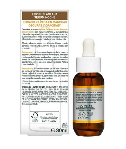 Sérum facial de noche Garnier Skin Active express aclara vitamina c 30 ml