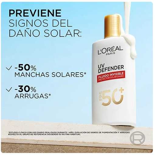 Protector Solar Diario FPS50+ L'Oréal Paris UV Defender Fluido Tono Medio 40 g