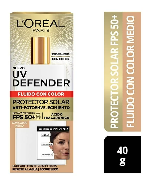 Protector Solar Diario FPS50+ L'Oréal Paris UV Defender Fluido Tono Medio 40 g