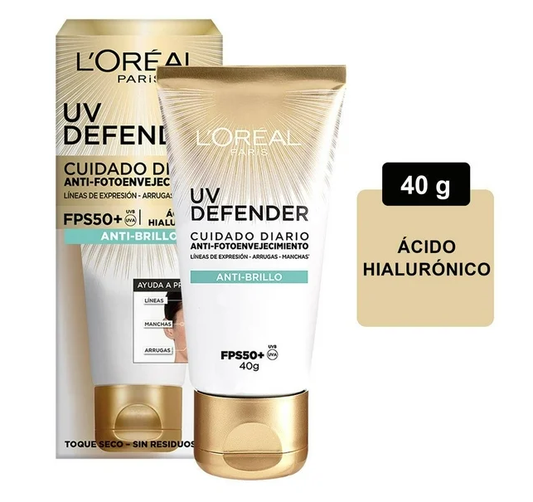 Protector Solar Diario FPS50+ L'Oréal Paris UV Defender Anti Brillo 40 g