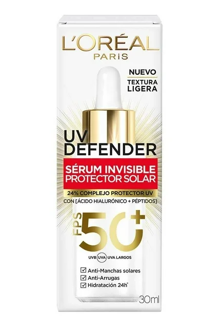 Sérum protector solar invisible L'Oréal Paris UV Defender FPS 50+ anti manchas y lineas de expresión 30ml